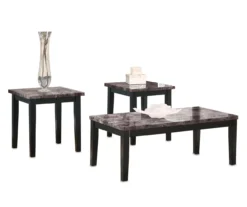 Living Room Furniture 22 3- Piece Maysville Faux Marble Black Occasional Table Set