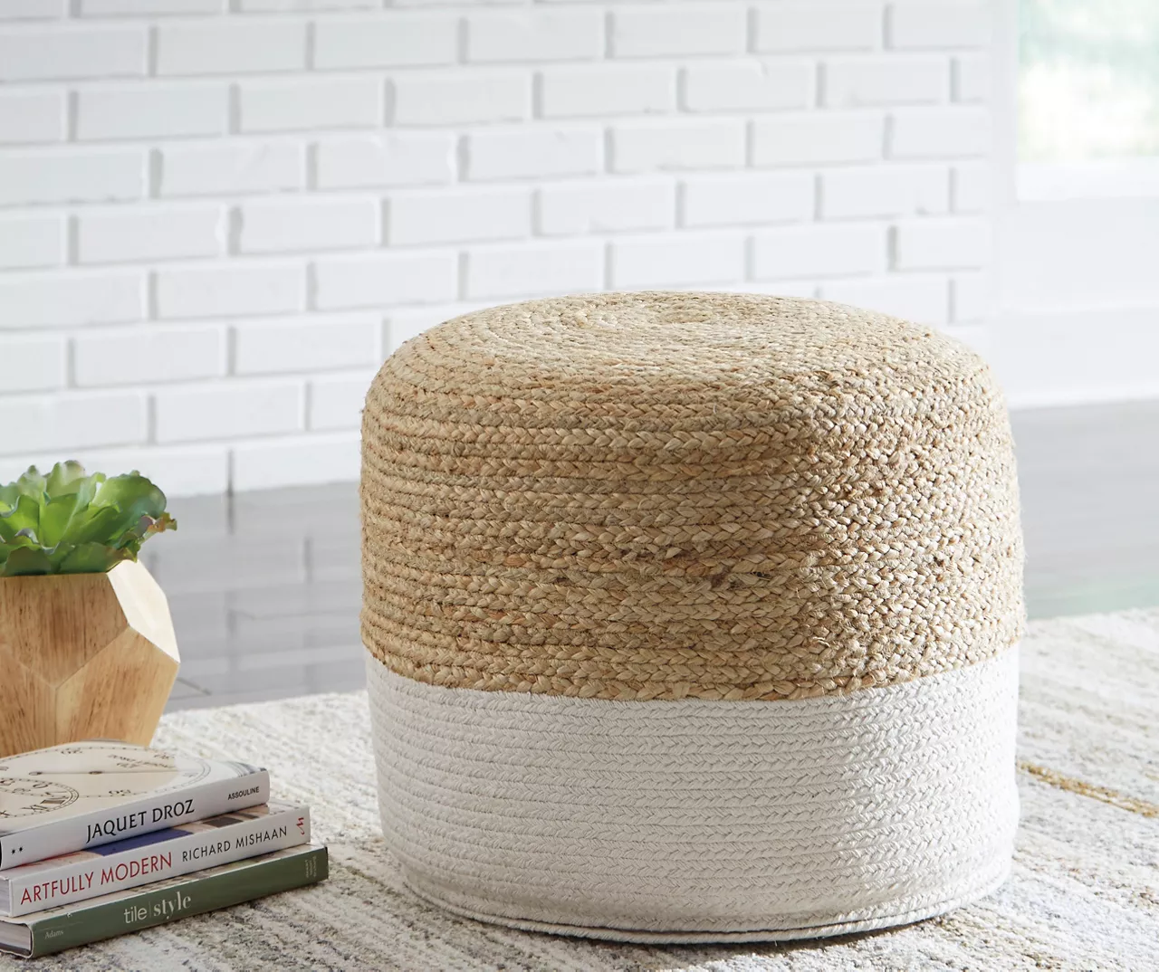 Sweed Valley Natural & White Round Pouf 4 Sweed Valley Natural & White Round Pouf - Image 2