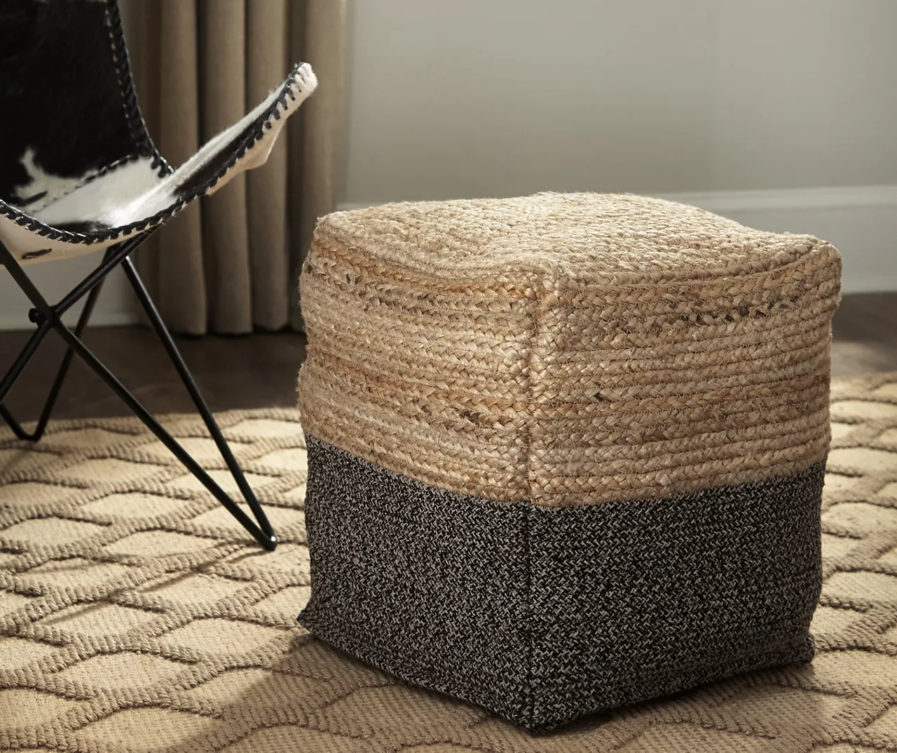 Sweed Valley Natural & Black Pouf 4 Sweed Valley Natural & Black Pouf - Image 2