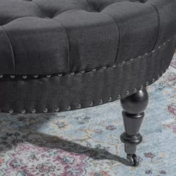 Claire Charcoal Round French Country Ottoman -Living Room Furniture 810389633 3