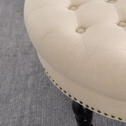 Claire Cream Round French Country Ottoman -Living Room Furniture 810389634 3