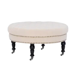 Claire Cream Round French Country Ottoman -Living Room Furniture 810389634 4