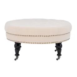 Claire Cream Round French Country Ottoman -Living Room Furniture 810389634 5