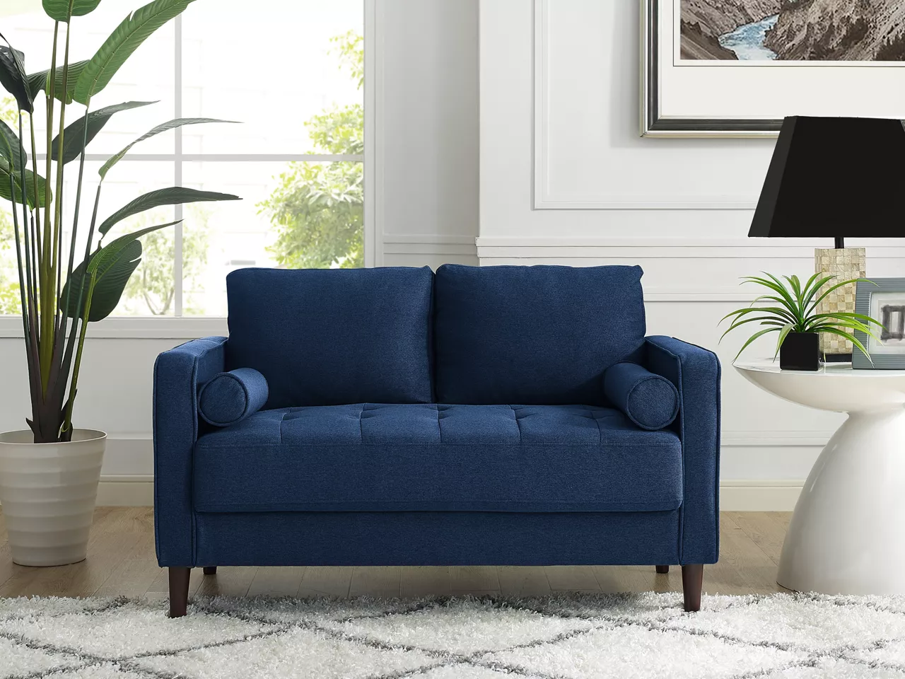 Lillith Navy Blue Mid-Century Loveseat 8 Lillith Navy Blue Mid-Century Loveseat - Image 6
