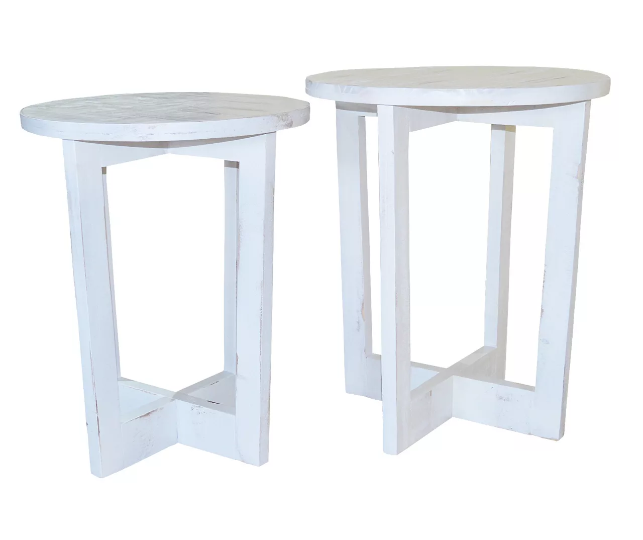 Distressed White 2-Piece Nesting Side Table Set 3 Distressed White 2-Piece Nesting Side Table Set