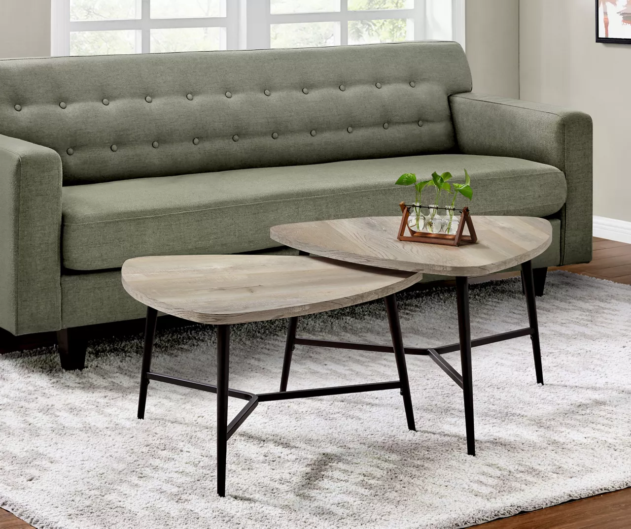 Taupe Reclaimed Triangular 2-Piece Nesting Table Set 4 Taupe Reclaimed Triangular 2-Piece Nesting Table Set - Image 2