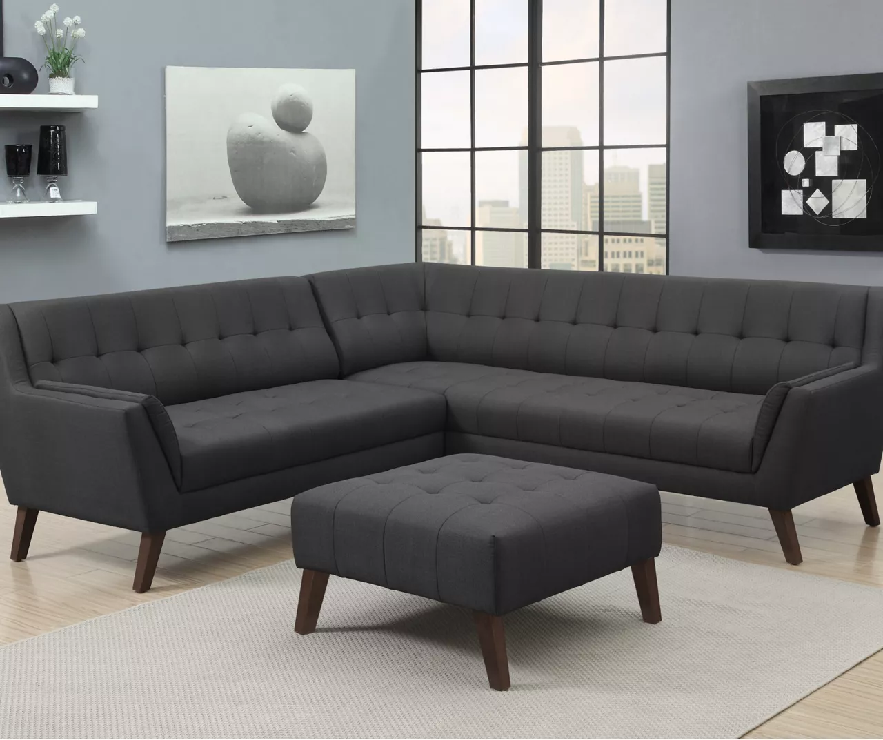 Jasper Charcoal Pebble Square Ottoman 4 Jasper Charcoal Pebble Square Ottoman - Image 2