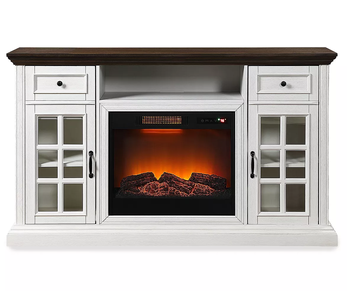 60" Brown & White Glass Door Fireplace Console 3 60" Brown & White Glass Door Fireplace Console