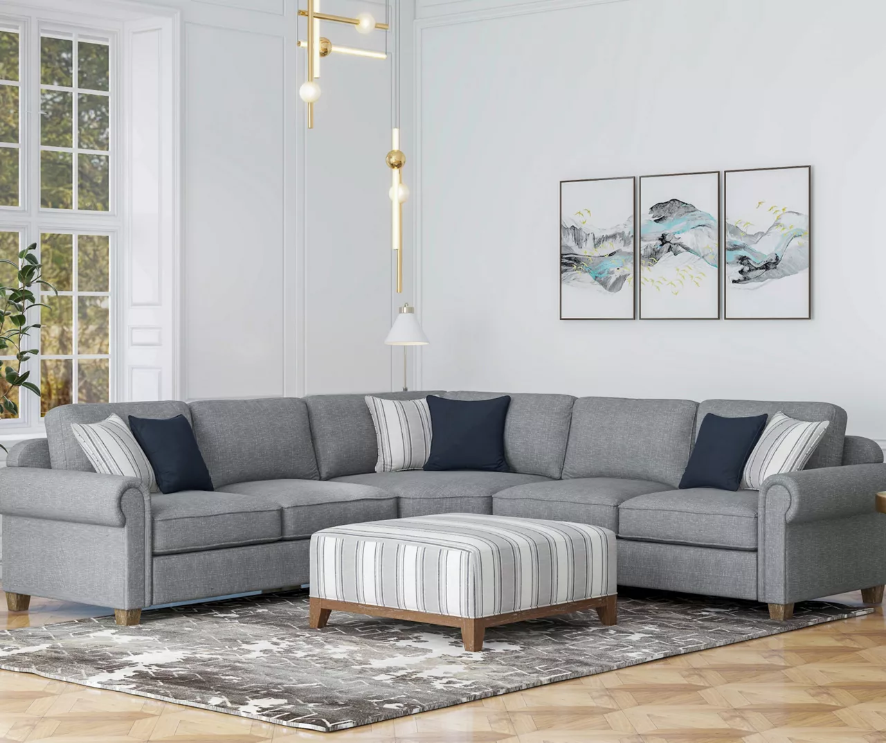 Stone Gray Square Wood Leg Ottoman 5 Stone Gray Square Wood Leg Ottoman - Image 3