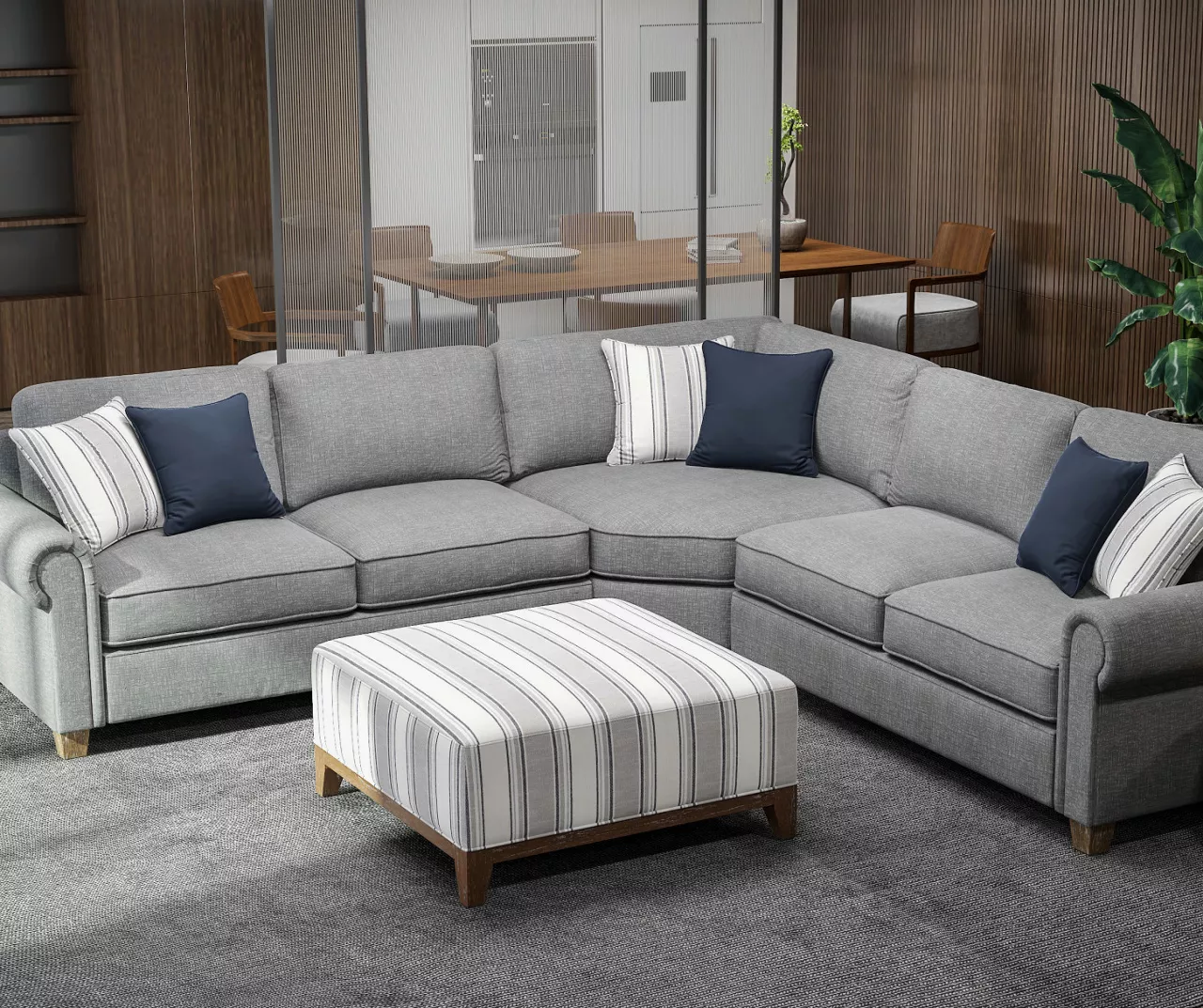 Stone Gray Square Wood Leg Ottoman 4 Stone Gray Square Wood Leg Ottoman - Image 2