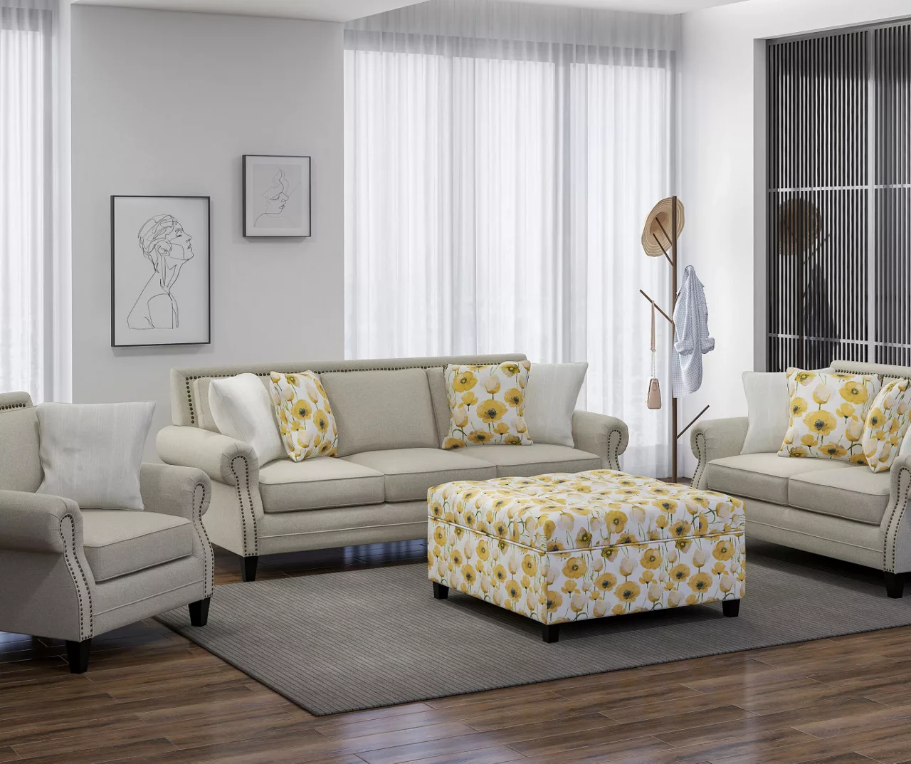 Golden Poppy Wood Leg Storage Ottoman 6 Golden Poppy Wood Leg Storage Ottoman - Image 4