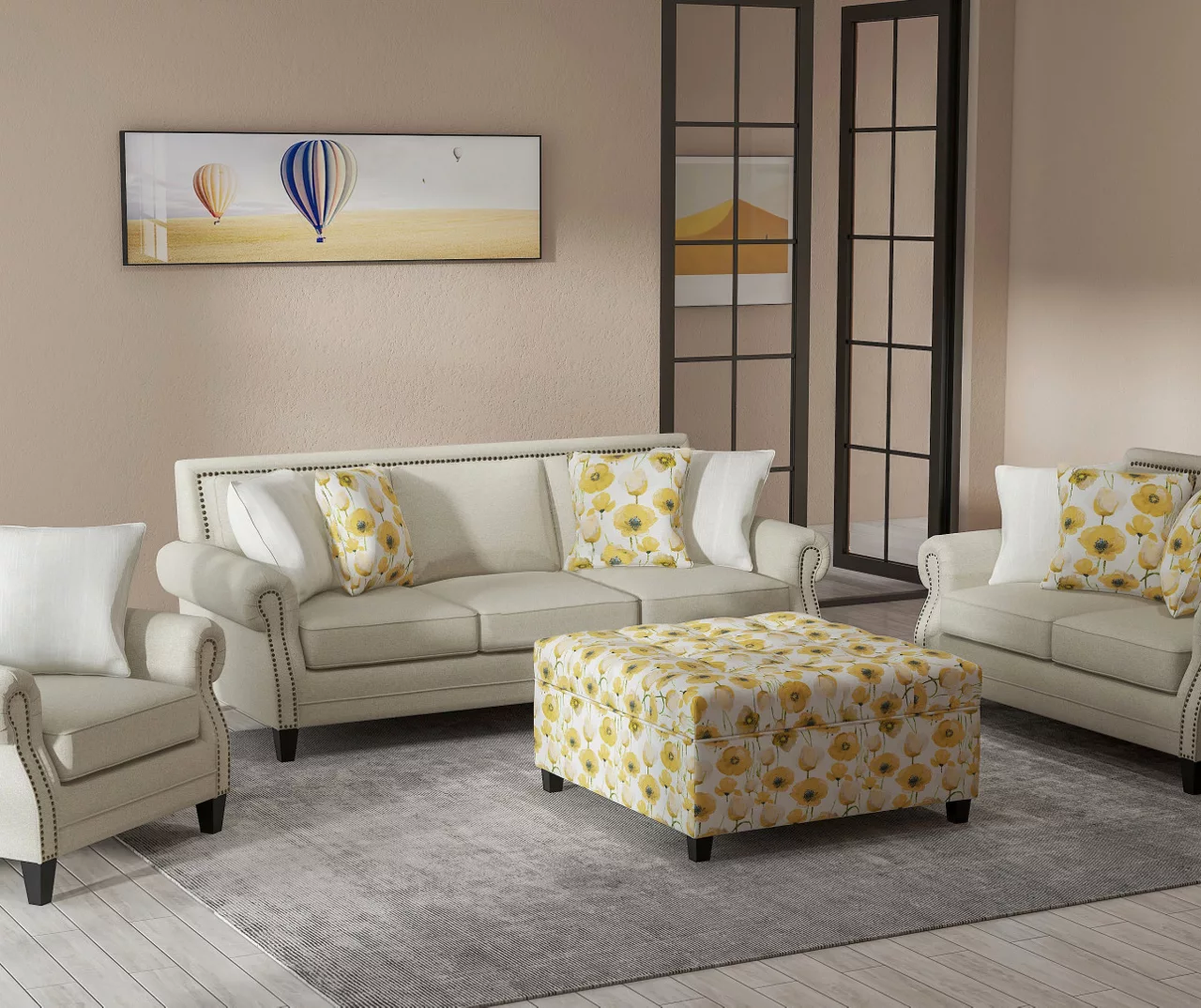 Golden Poppy Wood Leg Storage Ottoman 5 Golden Poppy Wood Leg Storage Ottoman - Image 3