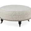 Pebble Gray Striped Upholstered Round Ottoman 2 Pebble Gray Striped Upholstered Round Ottoman -Living Room Furniture 810535758 1