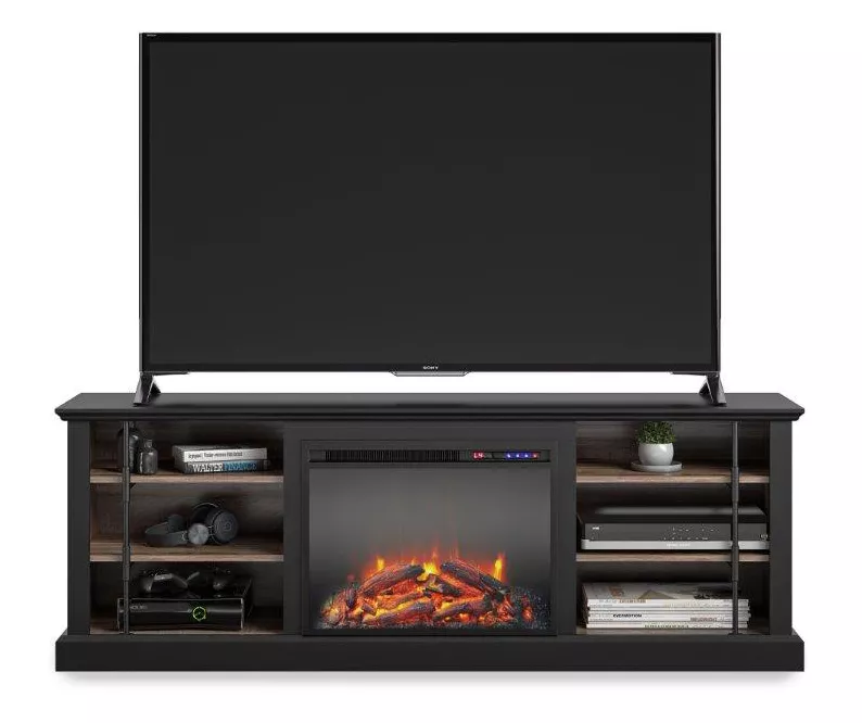 70" Fowler Black Electric Fireplace Console 4 70" Fowler Black Electric Fireplace Console - Image 2