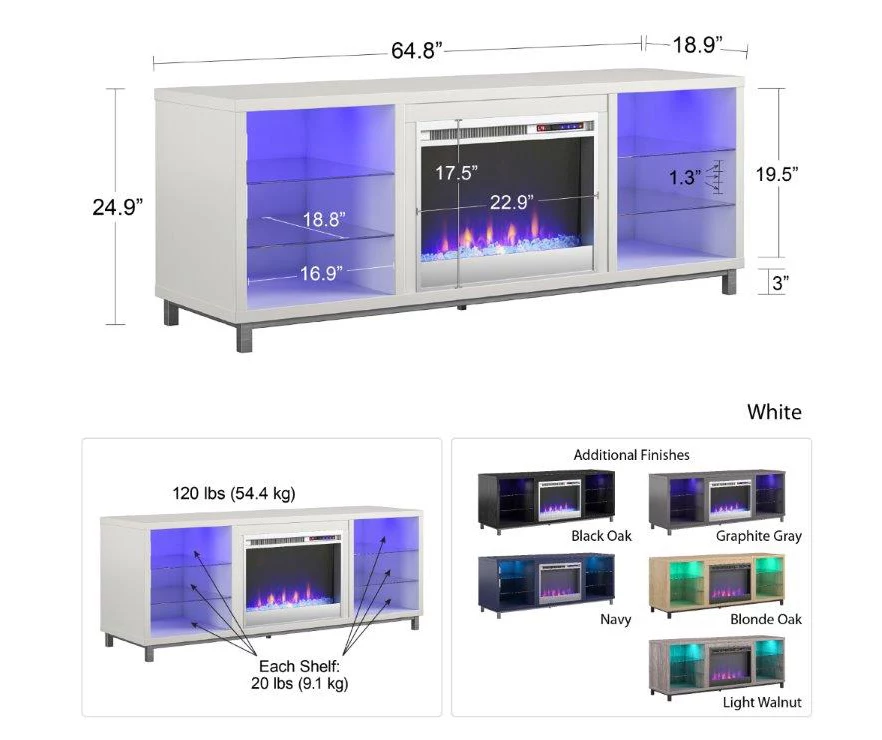 70" Intrepid Navy Deluxe Electric Fireplace Console 8 70" Intrepid Navy Deluxe Electric Fireplace Console - Image 6