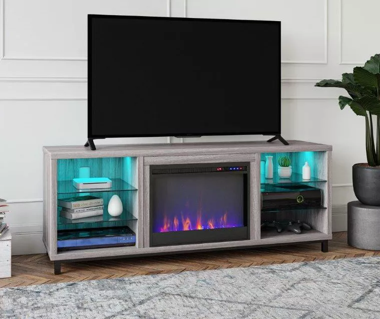 70" Intrepid Light Walnut Deluxe Electric Fireplace Console 5 70" Intrepid Light Walnut Deluxe Electric Fireplace Console - Image 3