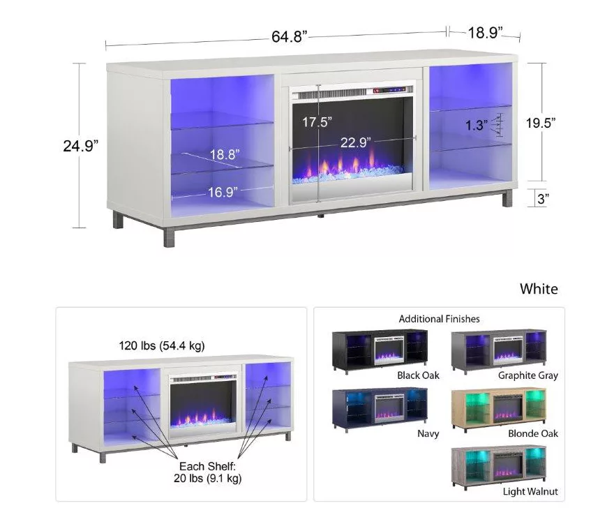 70" Intrepid Light Walnut Deluxe Electric Fireplace Console 7 70" Intrepid Light Walnut Deluxe Electric Fireplace Console - Image 5