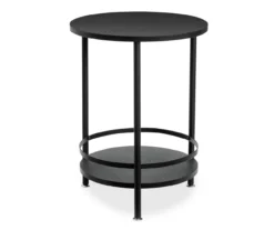 Black Round 2-Tier Side Table 10 Black Round 2-Tier Side Table -Living Room Furniture 810539922 3