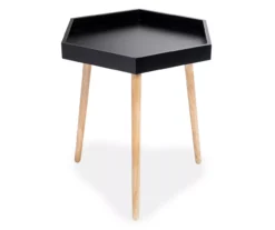 Black Hexagon Wood Leg End Table 9 Black Hexagon Wood Leg End Table -Living Room Furniture 810539923 3