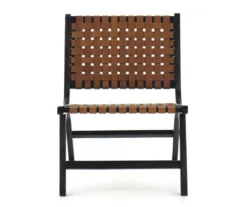 Fayme Camel Armless Leather Woven-Back Lounge Chair 10 Fayme Camel Armless Leather Woven-Back Lounge Chair -Living Room Furniture 810542301 2