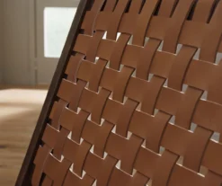 Fayme Camel Armless Leather Woven-Back Lounge Chair 11 Fayme Camel Armless Leather Woven-Back Lounge Chair -Living Room Furniture 810542301 3