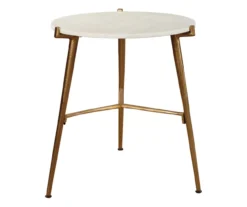 Chadton Round White Marble & Gold Metal Accent Table -Living Room Furniture 810542302 2