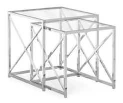 Monarch Glass & Metal 2-Piece Nesting Table Set -Living Room Furniture 810542387 2