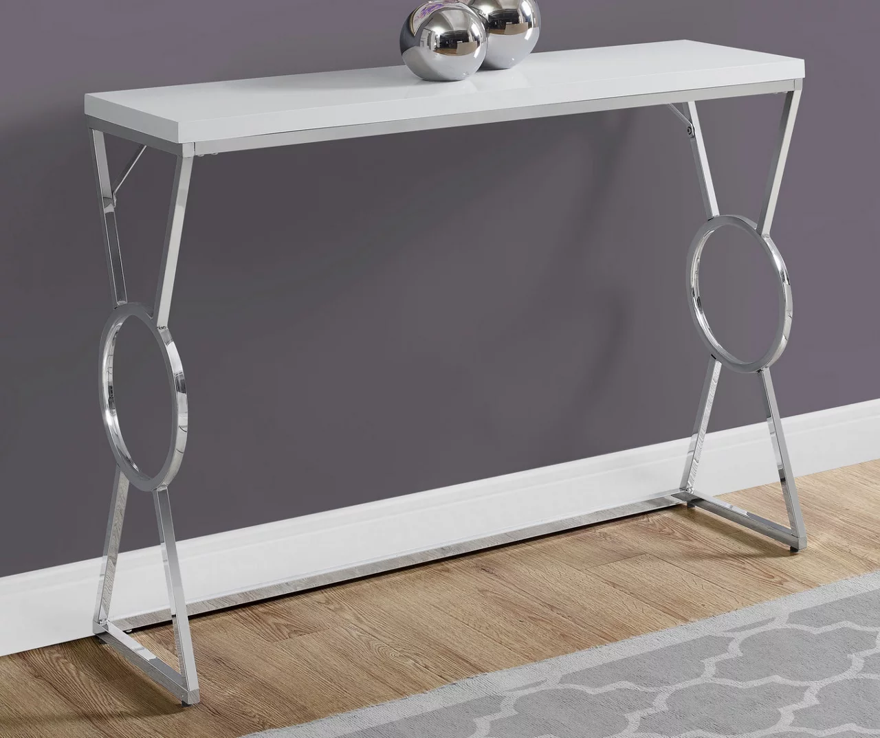 Glossy White Chrome Circle Leg Accent Table 4 Glossy White Chrome Circle Leg Accent Table - Image 2
