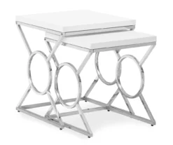 Glossy White Chrome Metal 2-PieceĀ Nesting Table Set