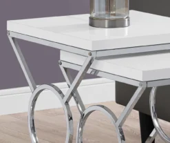 Glossy White Chrome Metal 2-Piece Nesting Table Set -Living Room Furniture 810542468 3