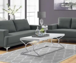 Glossy White & Chrome Metal Coffee Table -Living Room Furniture 810542469 1