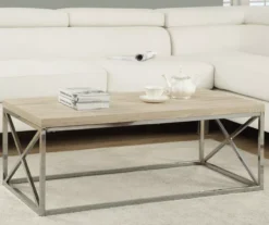 Natural & Chrome Metal Coffee Table 7 Natural & Chrome Metal Coffee Table -Living Room Furniture 810542482 1 1