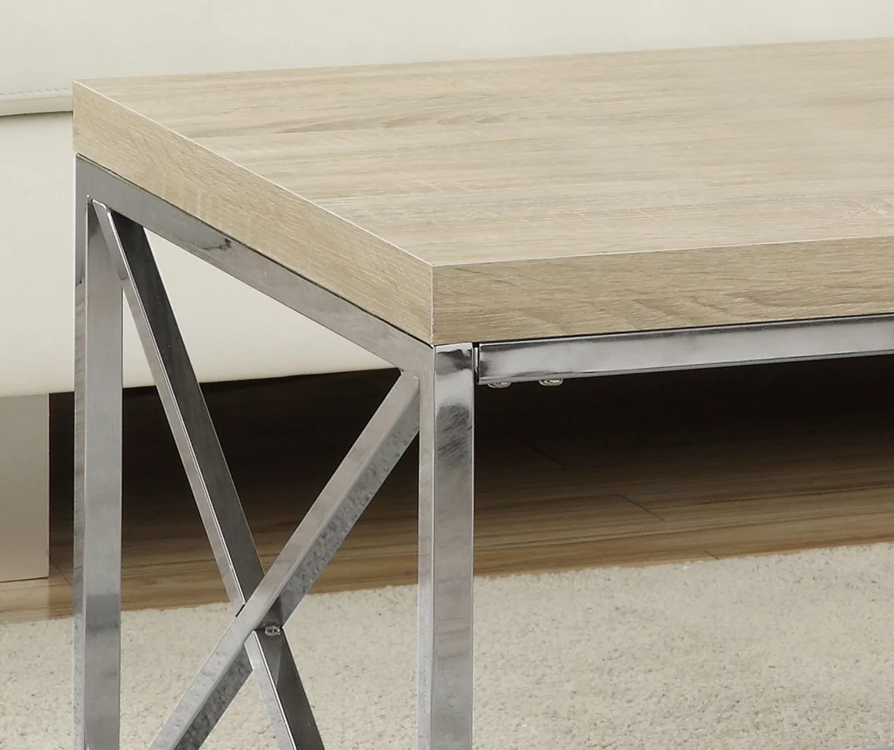 Natural & Chrome Metal Coffee Table 5 Natural & Chrome Metal Coffee Table - Image 3