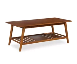 Presley Brown 2-Tier Slatted Wood Coffee Table -Living Room Furniture 810543148 4