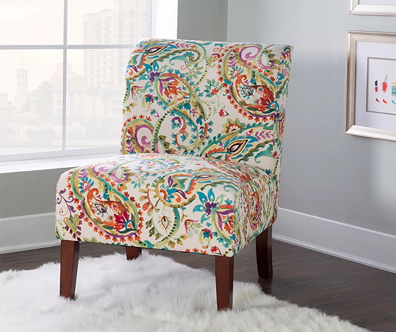 Danna Multicolor Upholstered Paisley Curved Back Slipper Chair 8 Danna Multicolor Upholstered Paisley Curved Back Slipper Chair - Image 6