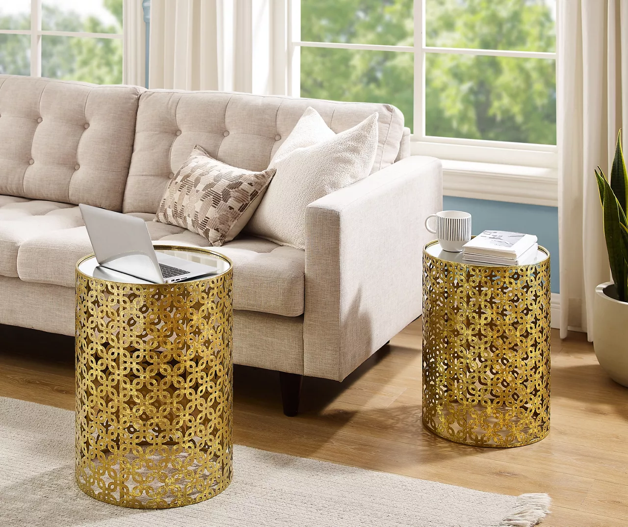 Asher Gold 2-Piece Pierced Metal Nesting Table Set 5 Asher Gold 2-Piece Pierced Metal Nesting Table Set - Image 3