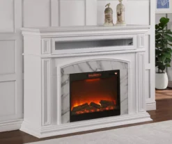 62" Grand White Faux Marble Electric Fireplace -Living Room Furniture 810570728 4