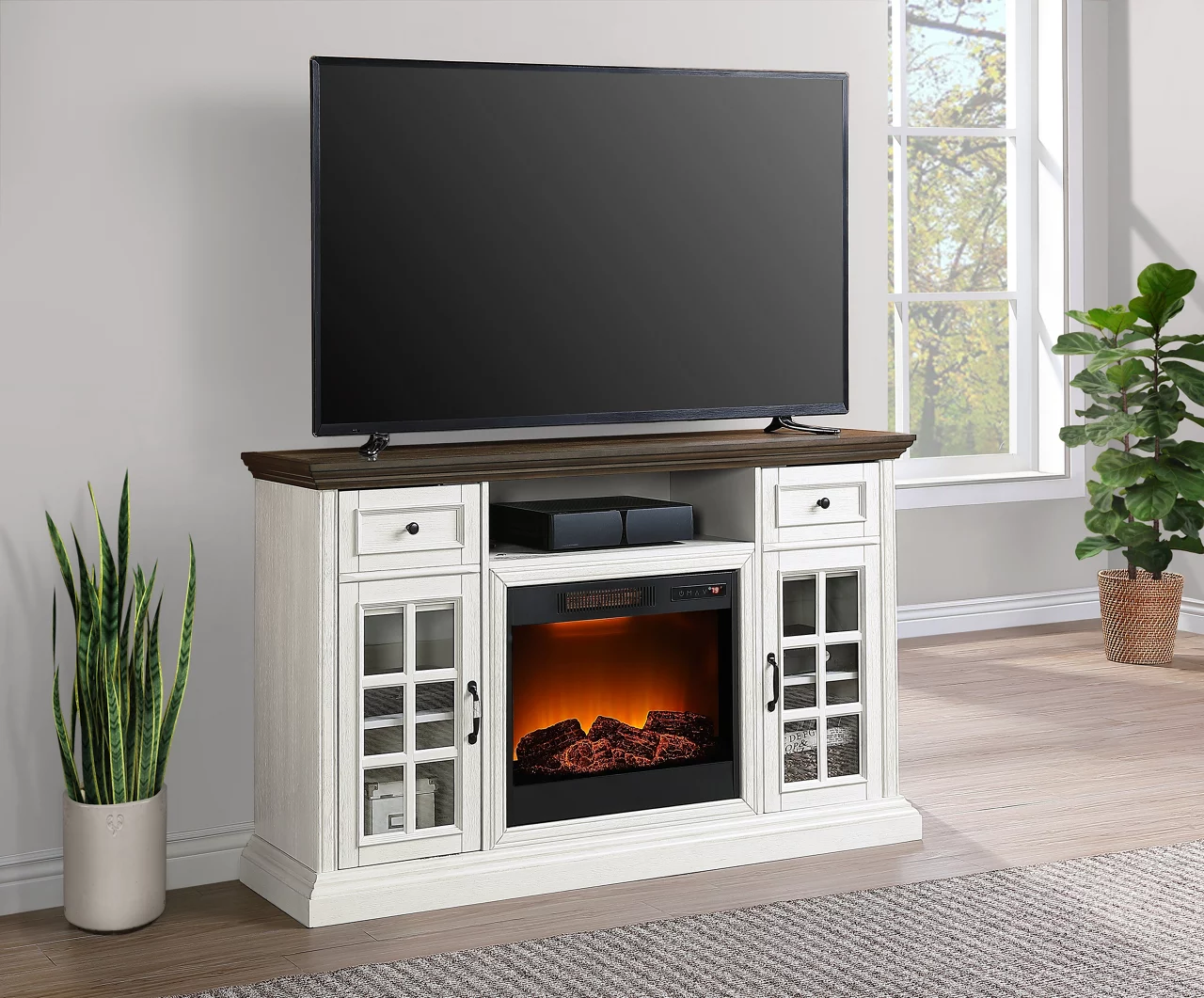 60" White 2-Tone Electric Fireplace Console 5 60" White 2-Tone Electric Fireplace Console - Image 3