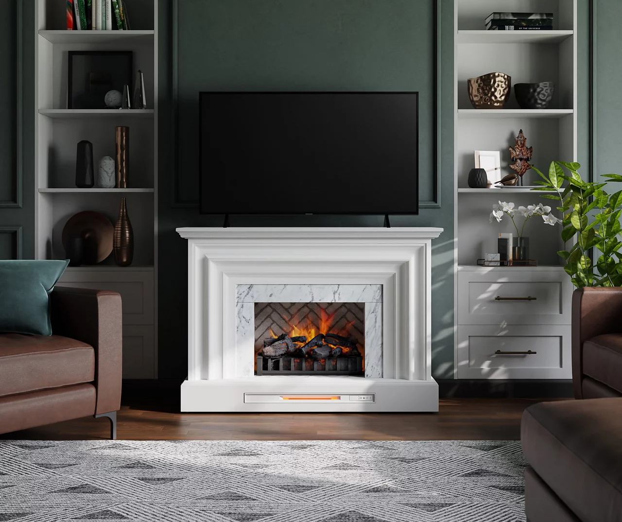 53.5" White Marble Petite Grand Electric Fireplace 4 53.5" White Marble Petite Grand Electric Fireplace - Image 3