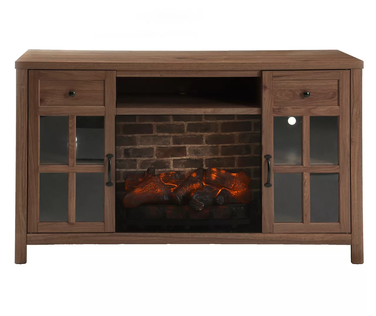 54" Walnut Glass Door Electric Fireplace Console 3 54" Walnut Glass Door Electric Fireplace Console