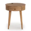 Medium Mango Round Side Table With USB Charging -Living Room Furniture 810587515