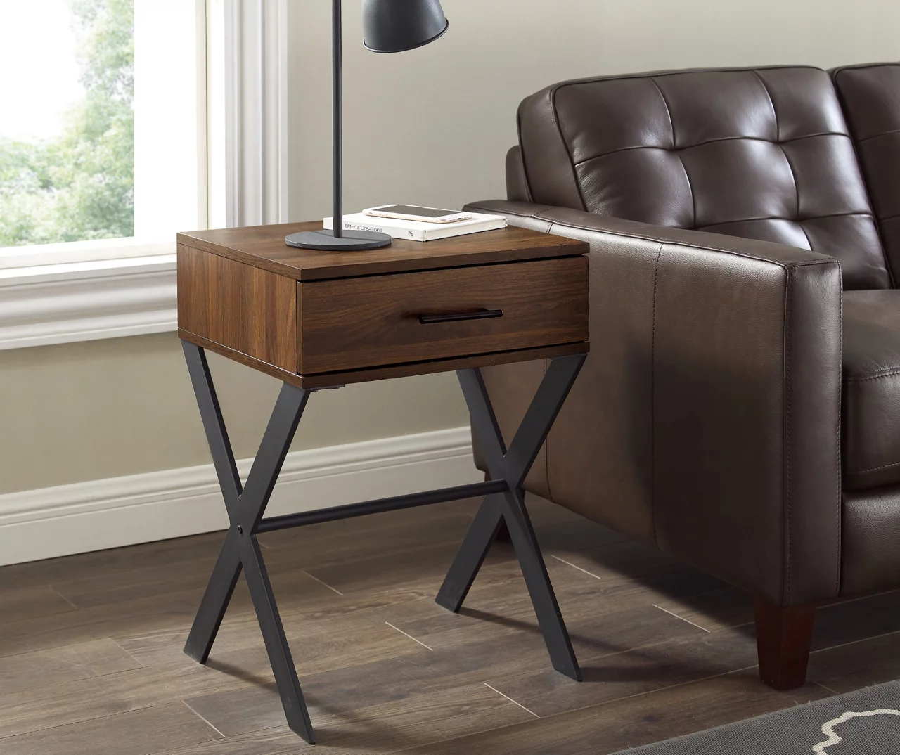 Walker Edison Dark Walnut X Leg Side Table 3 Walker Edison Dark Walnut X Leg Side Table