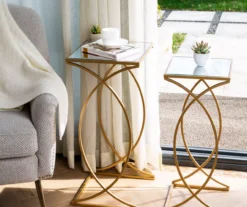 Gold Glass Top 2-Piece Nesting Accent Table Set 10 Gold Glass Top 2-Piece Nesting Accent Table Set -Living Room Furniture 810598720 A0 2