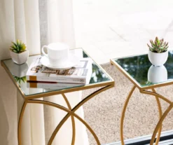 Gold Glass Top 2-Piece Nesting Accent Table Set 13 Gold Glass Top 2-Piece Nesting Accent Table Set -Living Room Furniture 810598720 A0 5