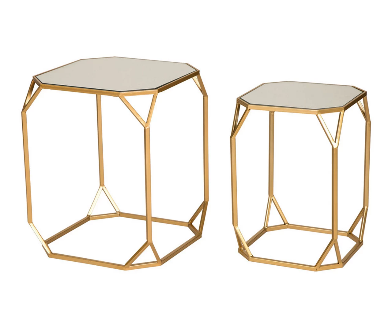 Gold Glass Top 2-Piece Nesting Side Table Set 3 Gold Glass Top 2-Piece Nesting Side Table Set