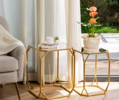 Gold Glass Top 2-Piece Nesting Side Table Set 10 Gold Glass Top 2-Piece Nesting Side Table Set -Living Room Furniture 810598721 A0 2