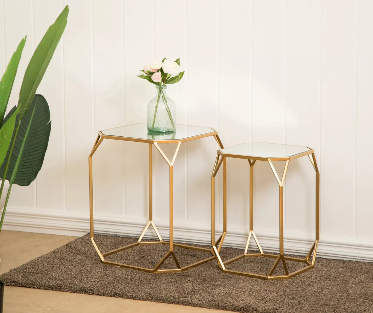 Gold Glass Top 2-Piece Nesting Side Table Set 6 Gold Glass Top 2-Piece Nesting Side Table Set - Image 4