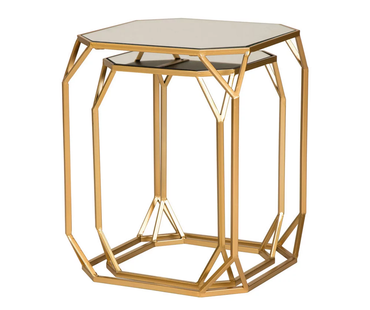Gold Glass Top 2-Piece Nesting Side Table Set 4 Gold Glass Top 2-Piece Nesting Side Table Set - Image 2
