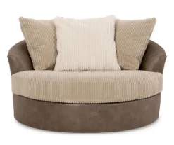 Keskin Brown Faux Leather Oversize Swivel Accent Chair