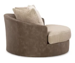 Keskin Brown Faux Leather Oversize Swivel Accent Chair -Living Room Furniture 810612413 3